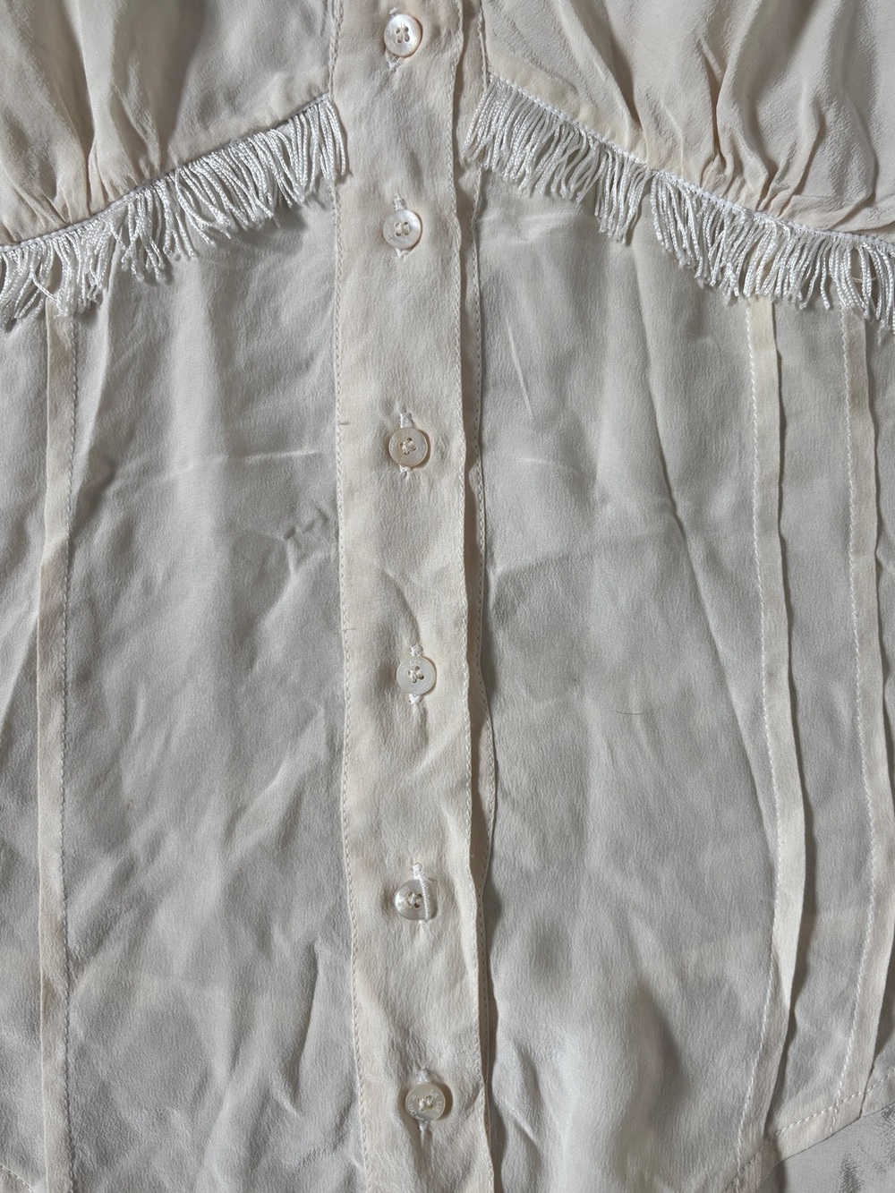 VTG Cream 100% Silk Fringe Lace Trim Cami Corset Top Button Front Y2K Western S - Picture 4 of 4